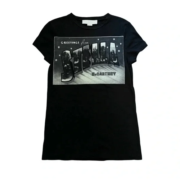 NWOT COTTON SILK Stella McCartney Greetings black tee grunge T-shirt 44 8 10 M - Picture 3 of 10